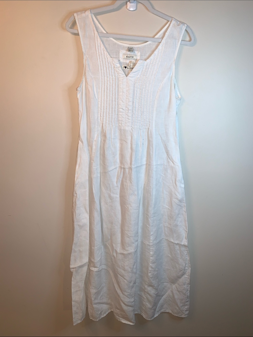 Malvin 100% Linen white midi dress M